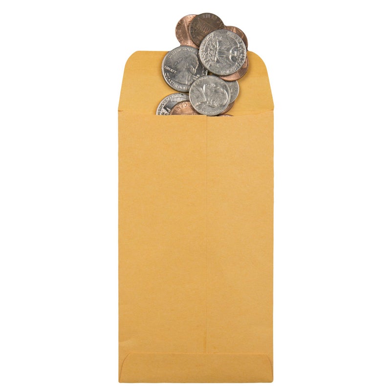 Quality Park #6 Coin Envelopes, 3 3/8 x 6, Gummed, Small Parts, Jewelry & Seed Envelopes for Garden, Office, 28 lb Brown Kraft, 500 per Box (QUA50662) - Image 4